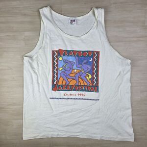 Vintage Playboy Jazz Festival  On Tour 1994 Tank Top White Abstract‎ Art Large